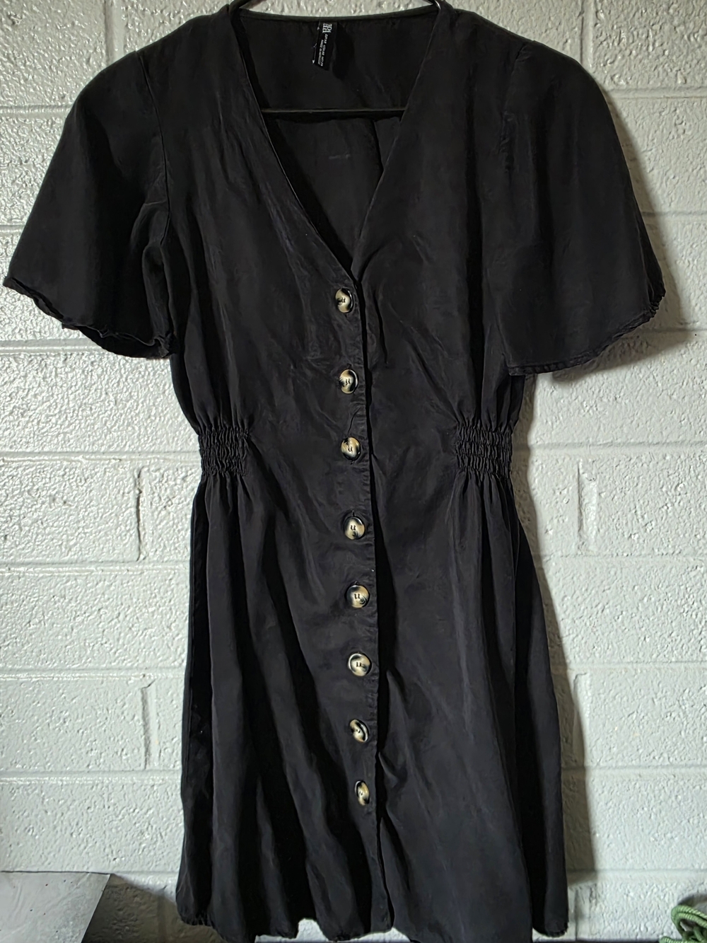 Zara Black Midi Dress with Button Front